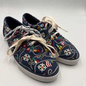 Vintage Liz Claiborne Nautical Canvas Sneakers Navy Blue Womens Size 7M